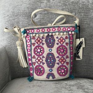 Handcrafted colorful canvas cross body bag